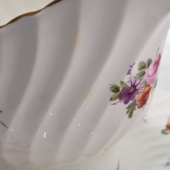 Minton Marlow Floral Gravy Boat Attached Underplate vtg Globe backstamp1950s ros - Picture 10 of 12